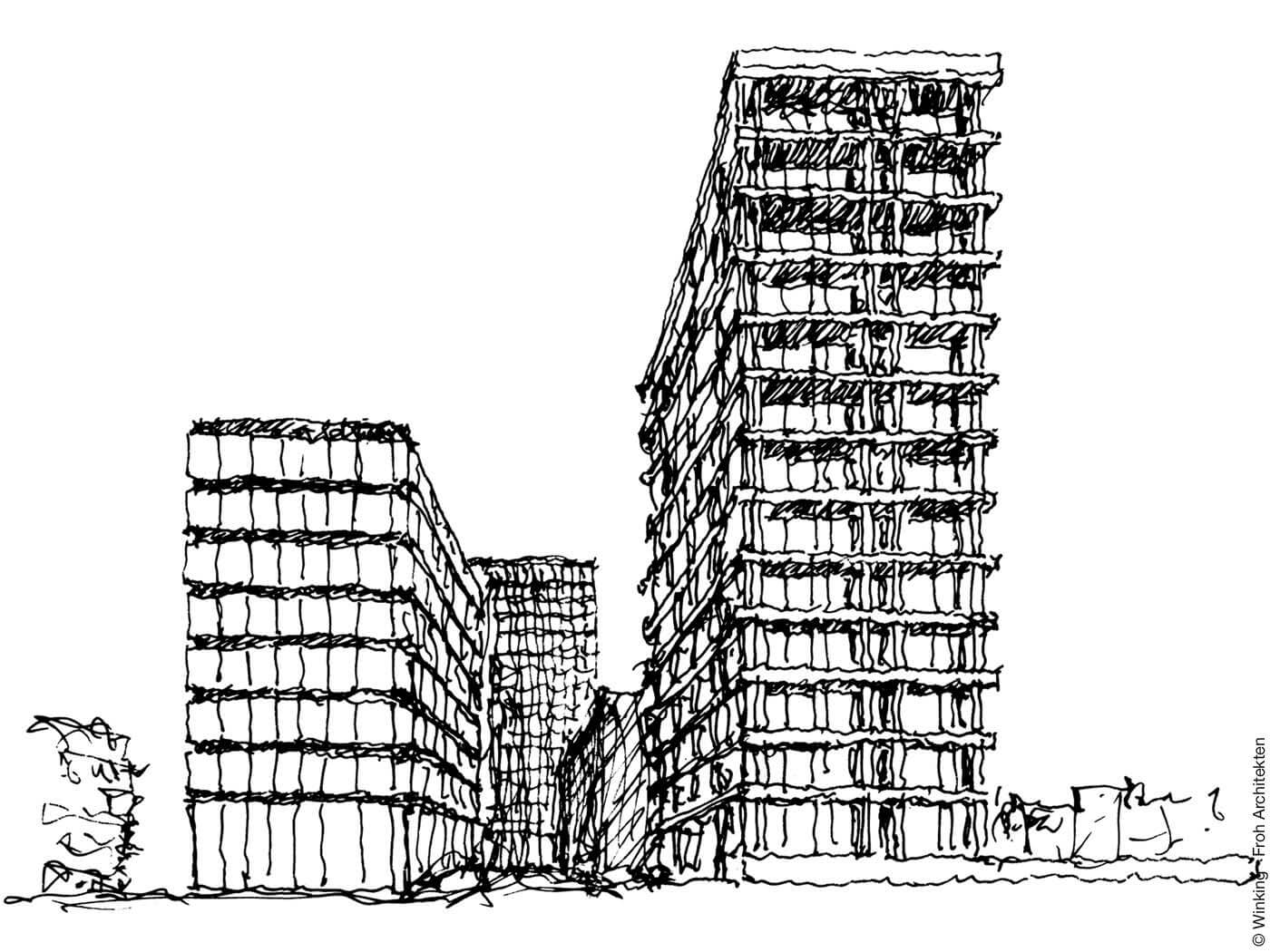 Zeichnung von Bernhard Winking: Wiking Froh Architekten GmbH, Revitalisierung Spiegel-Insel, Hamburg