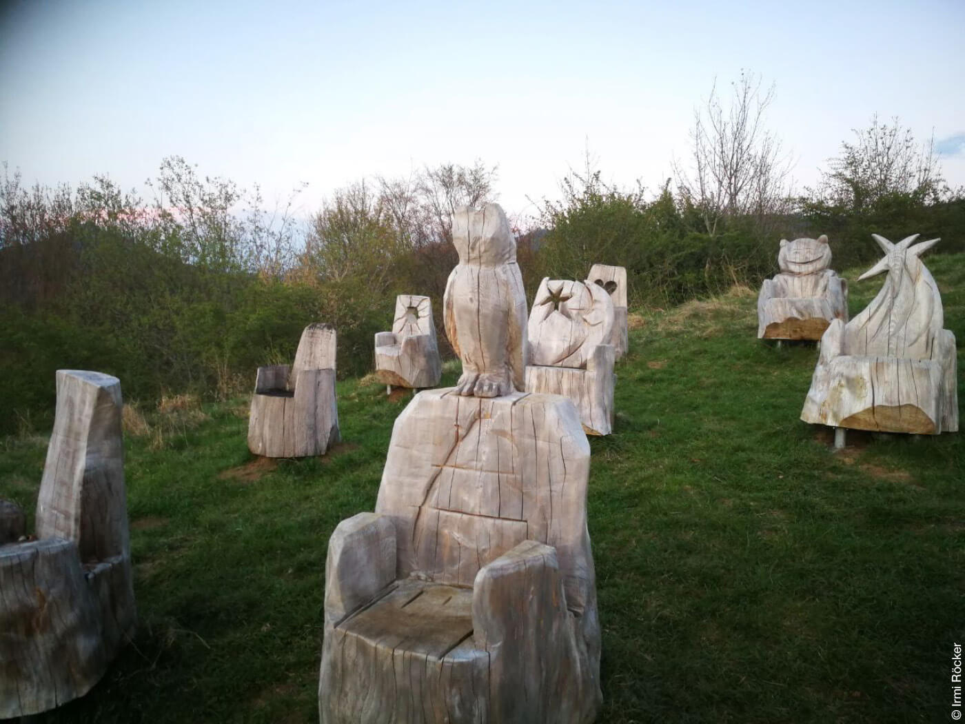 Landschaftskino mit aus Holz geschnitzten Stühlen