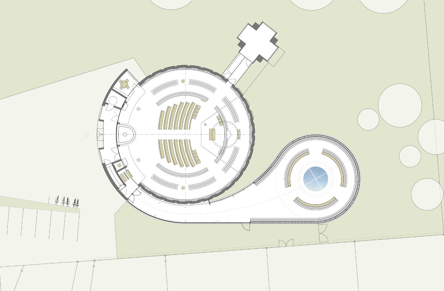 Grundriss runde Kirche mit Kolumbarium