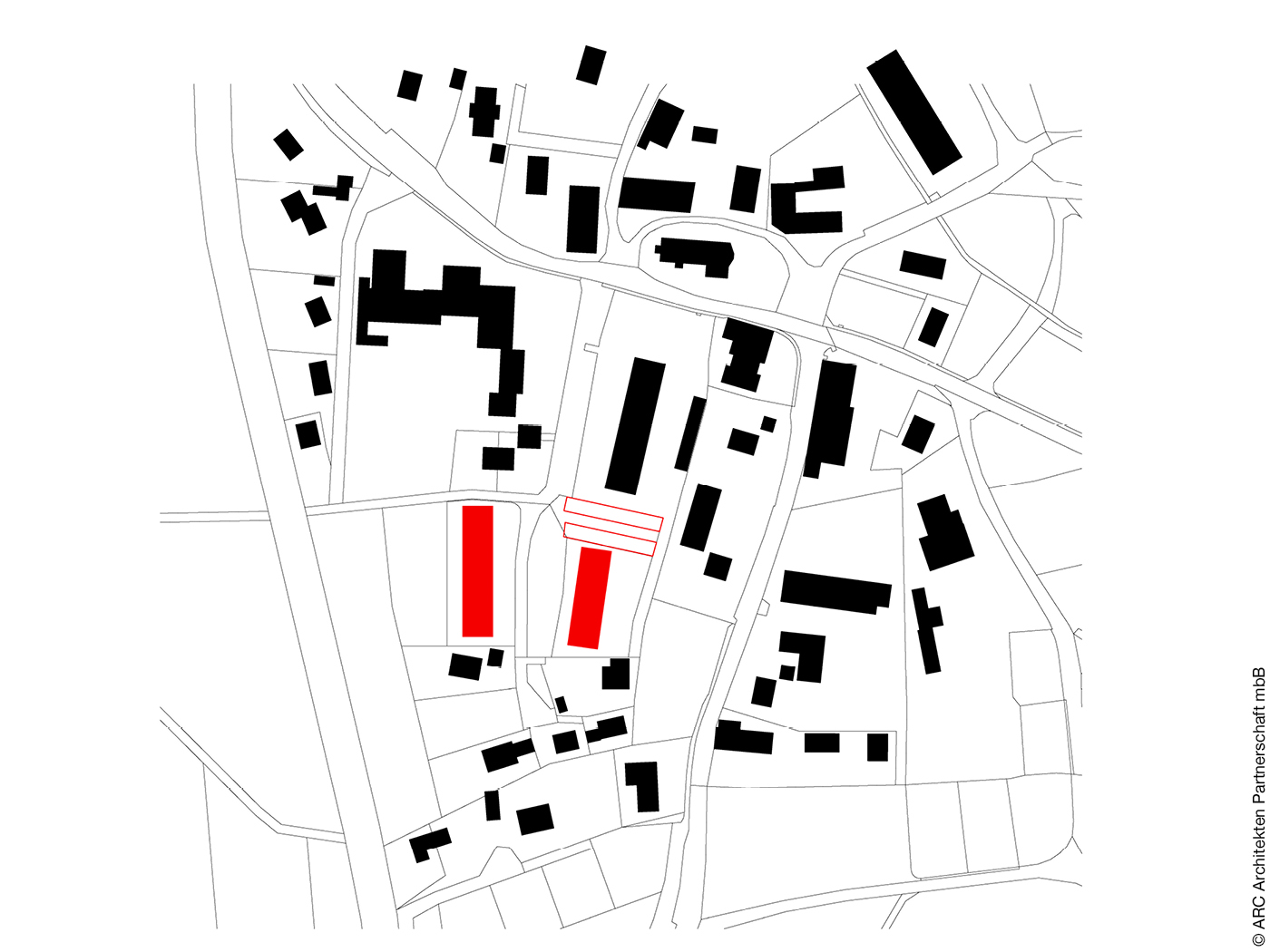 Schwarzplan von Münsing mit den Standorten der Häuser
