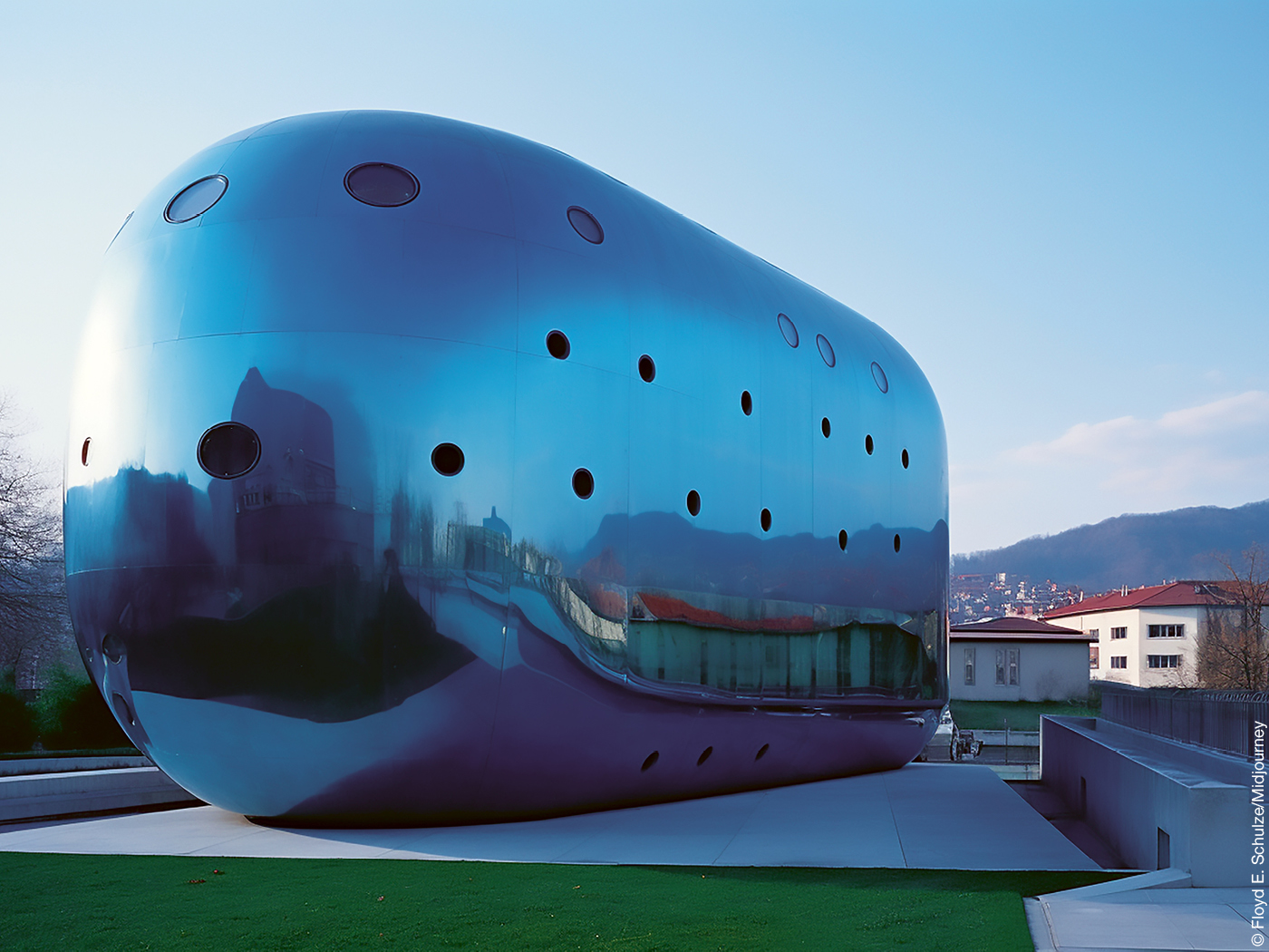 KI-generierte Blob-Architektur des Kunsthaus Graz