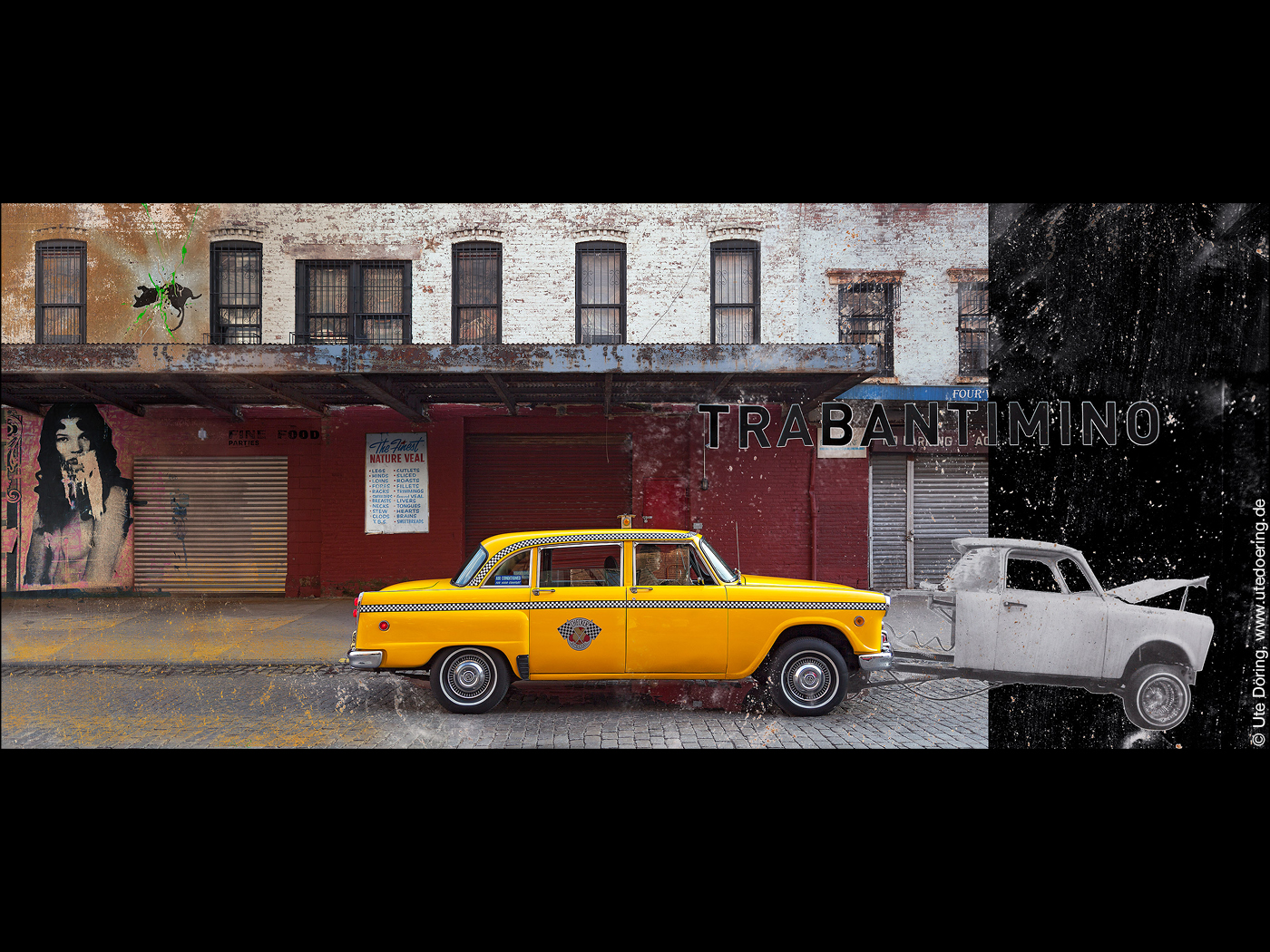 Collage gelbes Taxi und Trabi