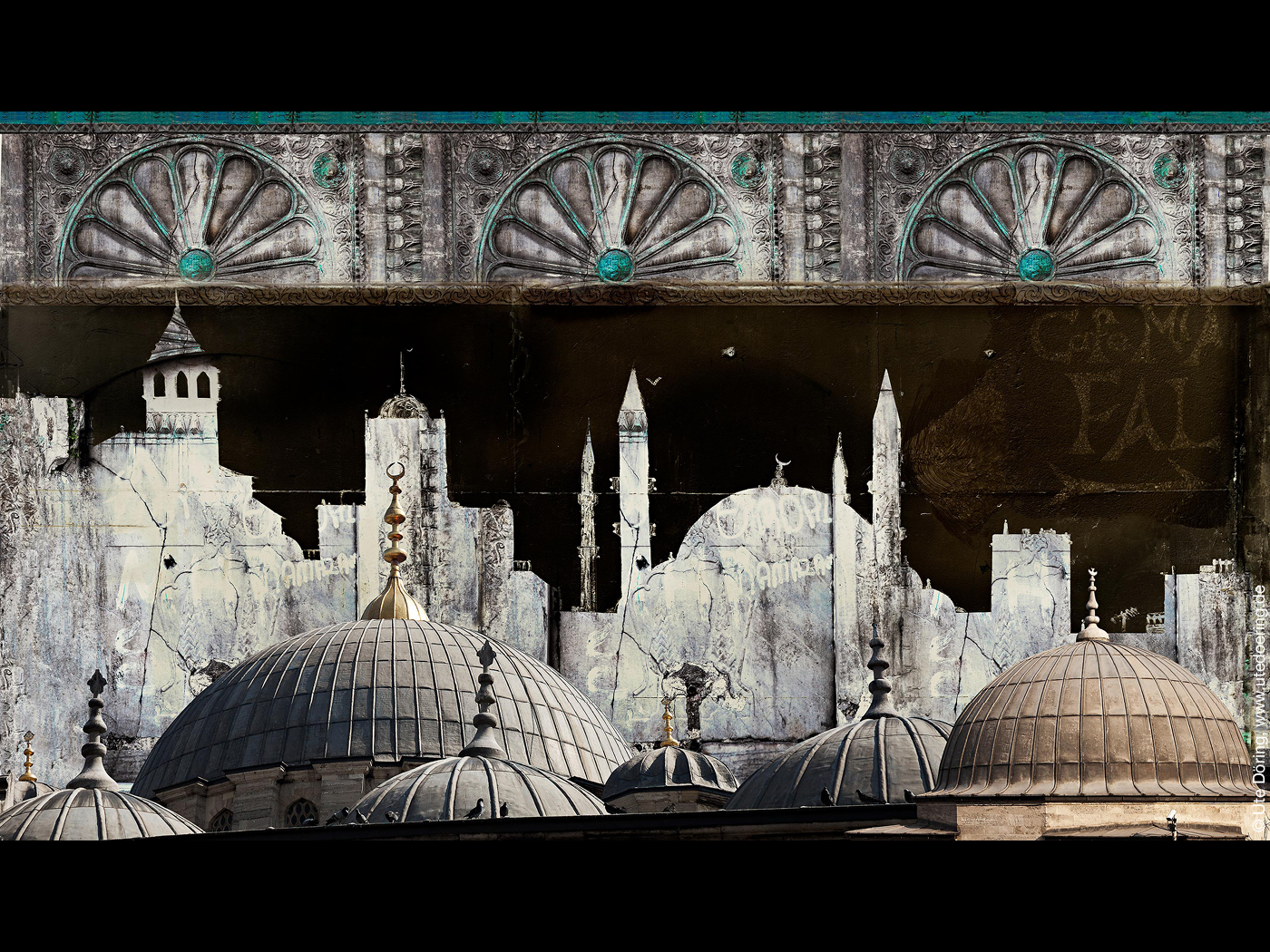 Collage Kuppeln von Moscheen mit Ornamenten