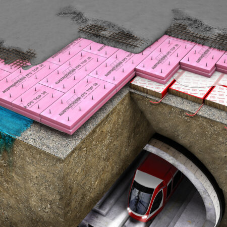 Wohnungsbau über Bahntunnel mit XPS-TOP-30-Dämmstoffplatten von Austrotherm