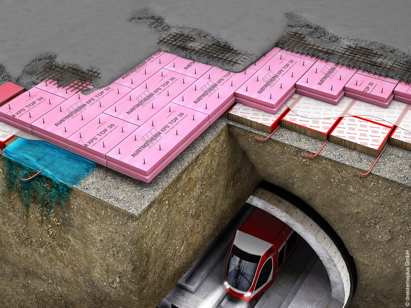 Wohnungsbau über Bahntunnel mit XPS-TOP-30-Dämmstoffplatten von Austrotherm