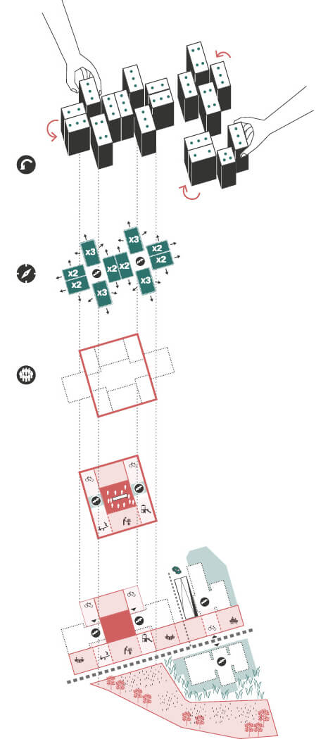 Grafik Wohnungsbau wie Dominosteine