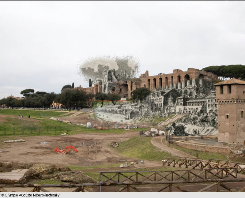 Giovanni Battista Piranesis (1720-1778) Blick auf antike römische Bauwerke – und der Vergleich aus heutiger Fotoperspektive.  (Foto: Olympio Augusto Ribeiro/Archdaily)