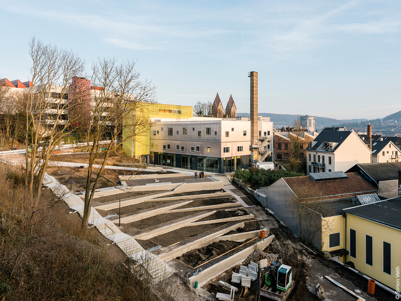 Der terrassierte Nachbarschaftspark im Bau