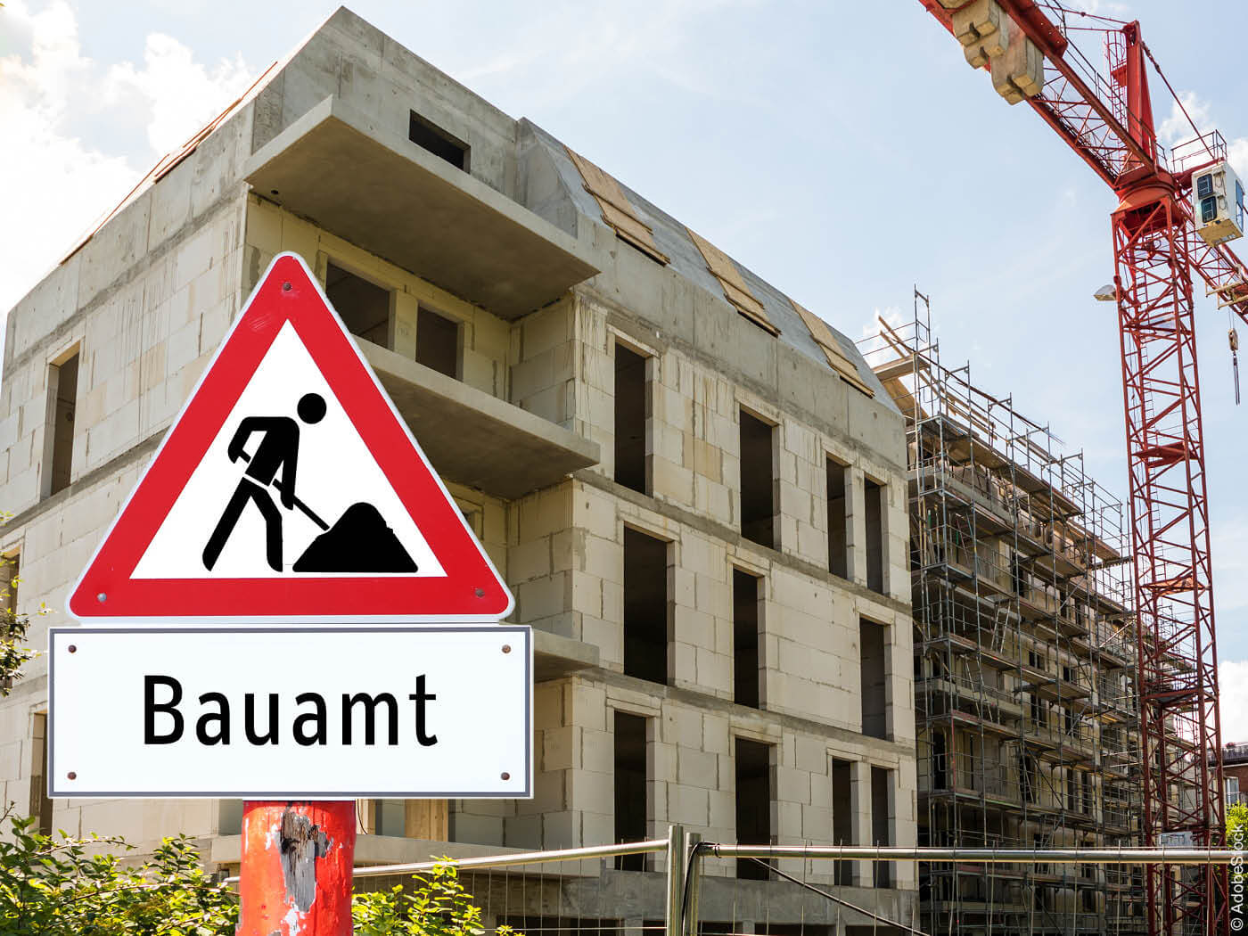 Verkehrsschild Bauamt vor Baustelle