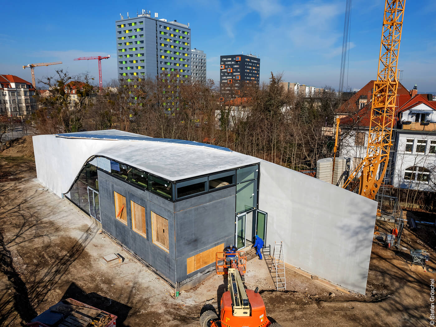 Baustelle während des Baus vom Cube von Henn Architekten