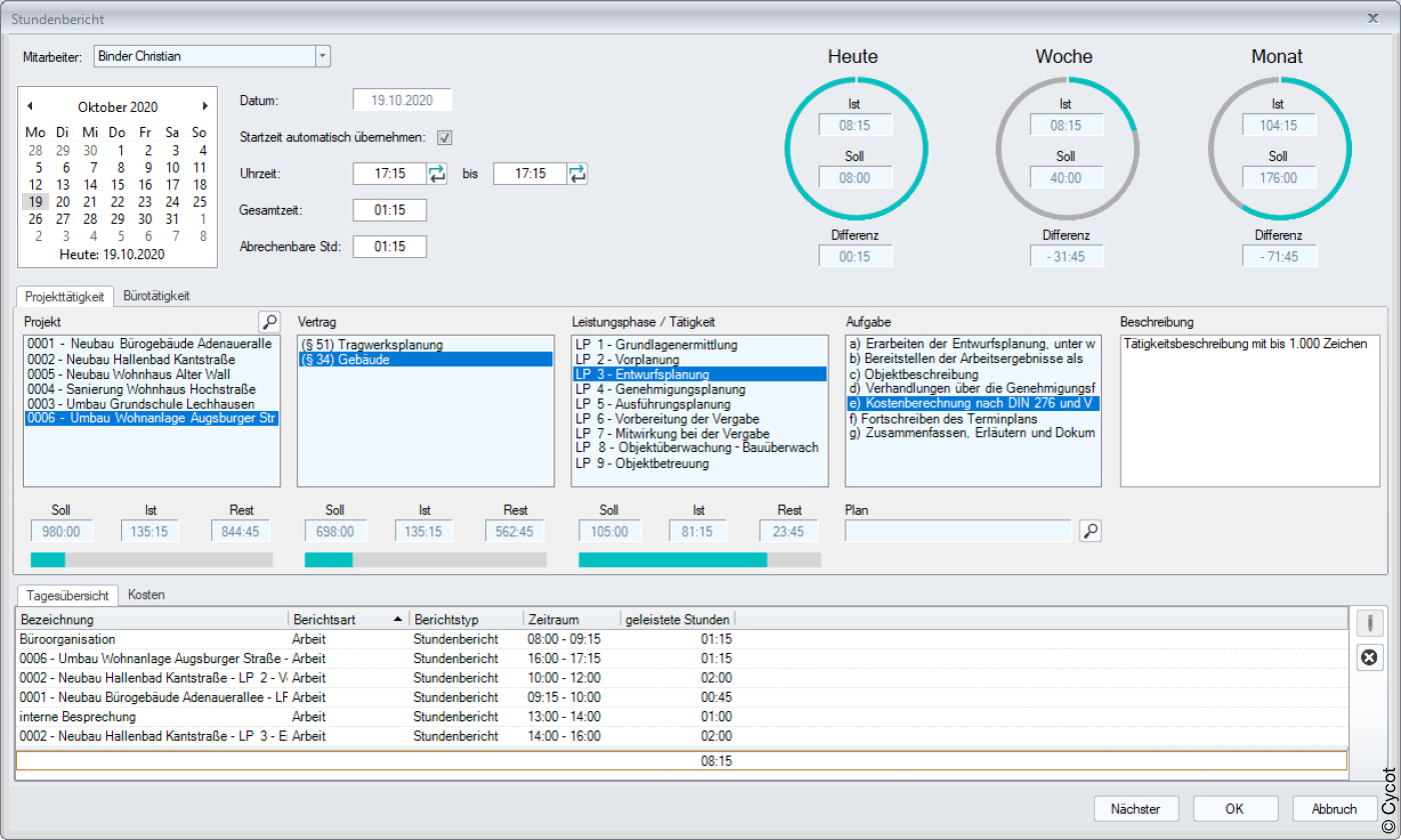 Screenshot des neuen Zeiterfassungstools Cycot OM Free