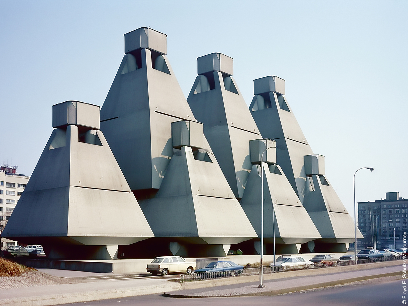 KI-generierte Pyramiden aus Beton