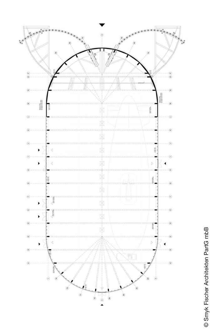 Grundriss des Luftschiffhangars in Mülheim.