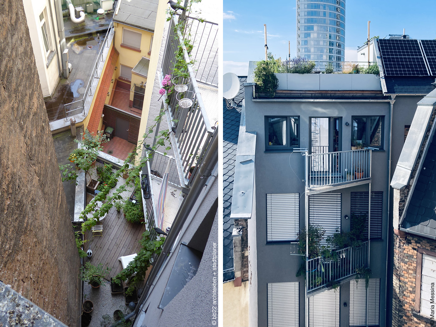 Begrünte Dachterrasse und ein begrünter Balkon.