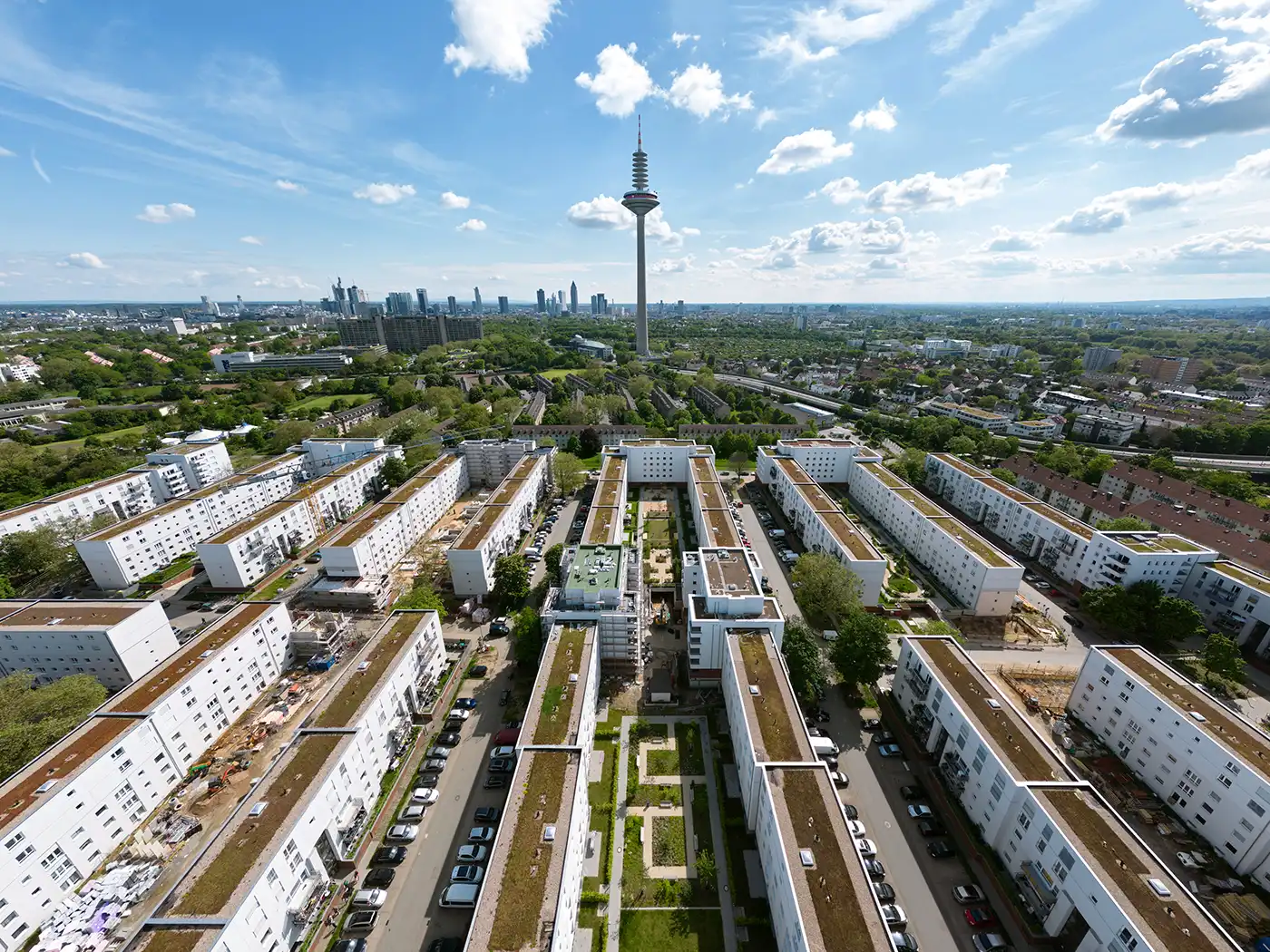 Luftbild von der Platensiedlung in Frankfurt am Main.