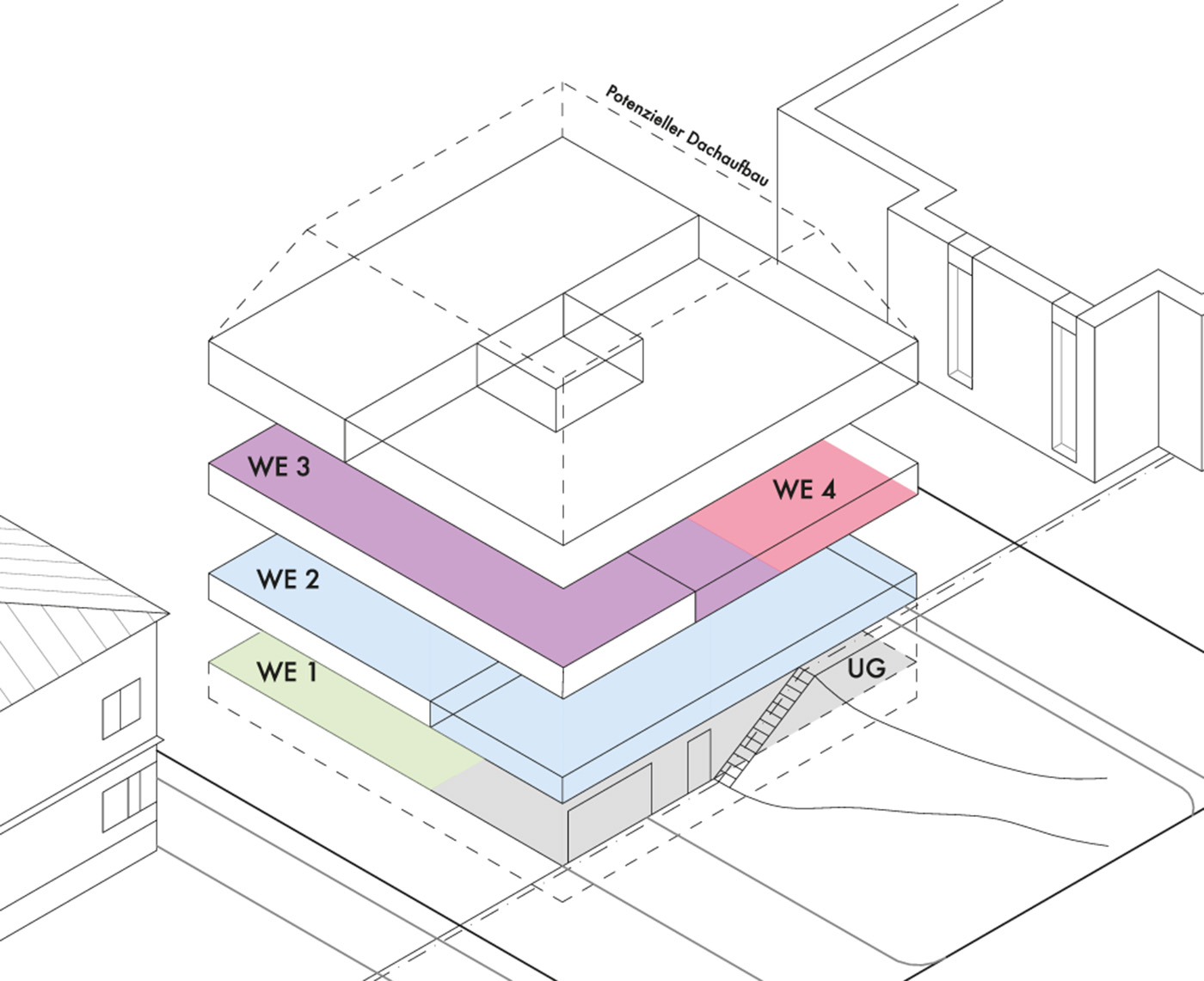 Grundriss mit typologischen Konfigurationsmöglichkeiten eines Wohnhauses in Berlin