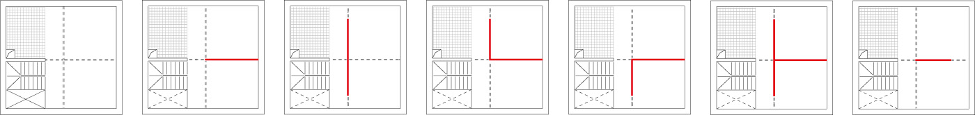 Grundrisse mit rot amrkierten Varianten für Abtrennungen