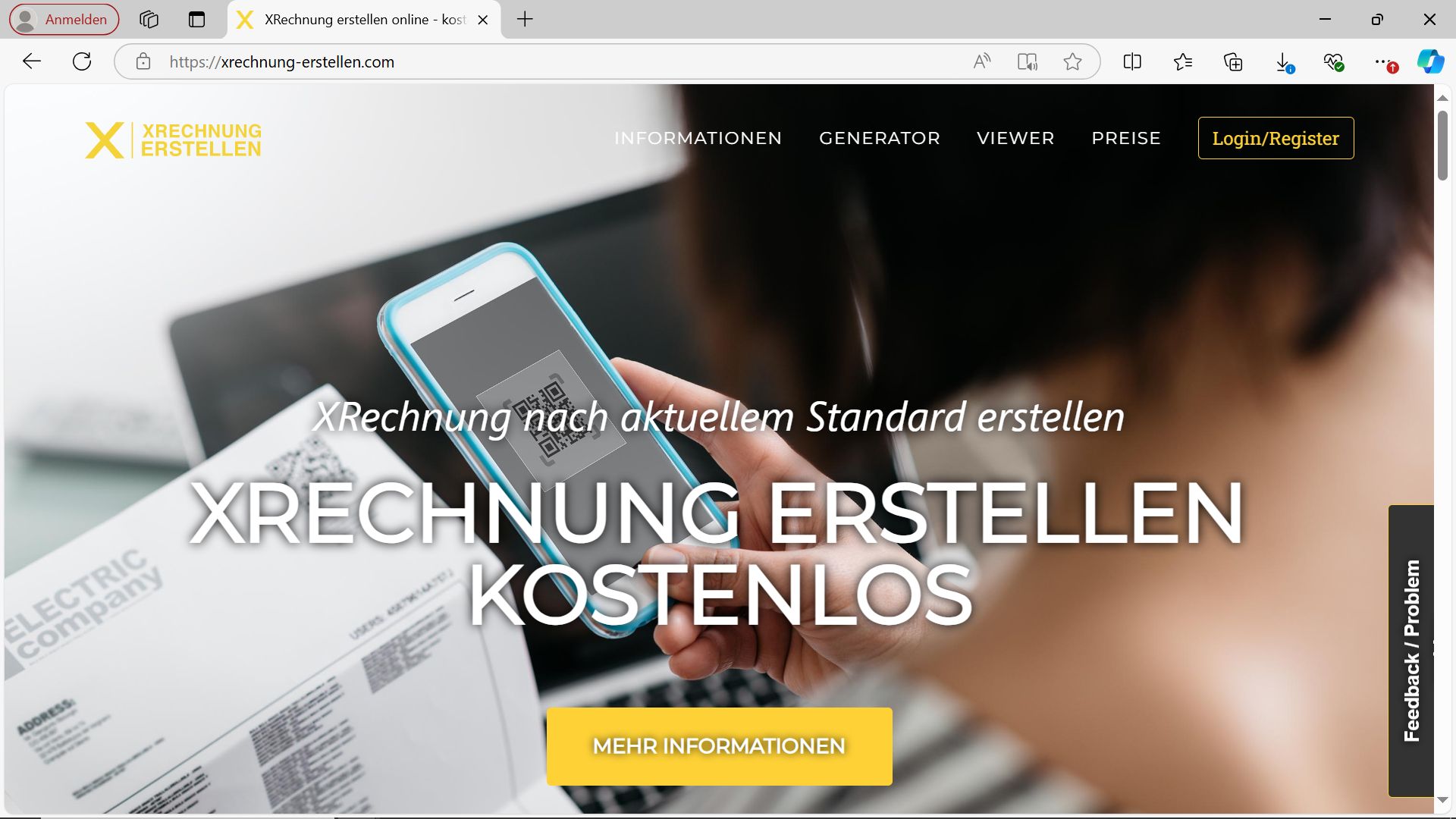 Screenshot Website XRechnung erstellen