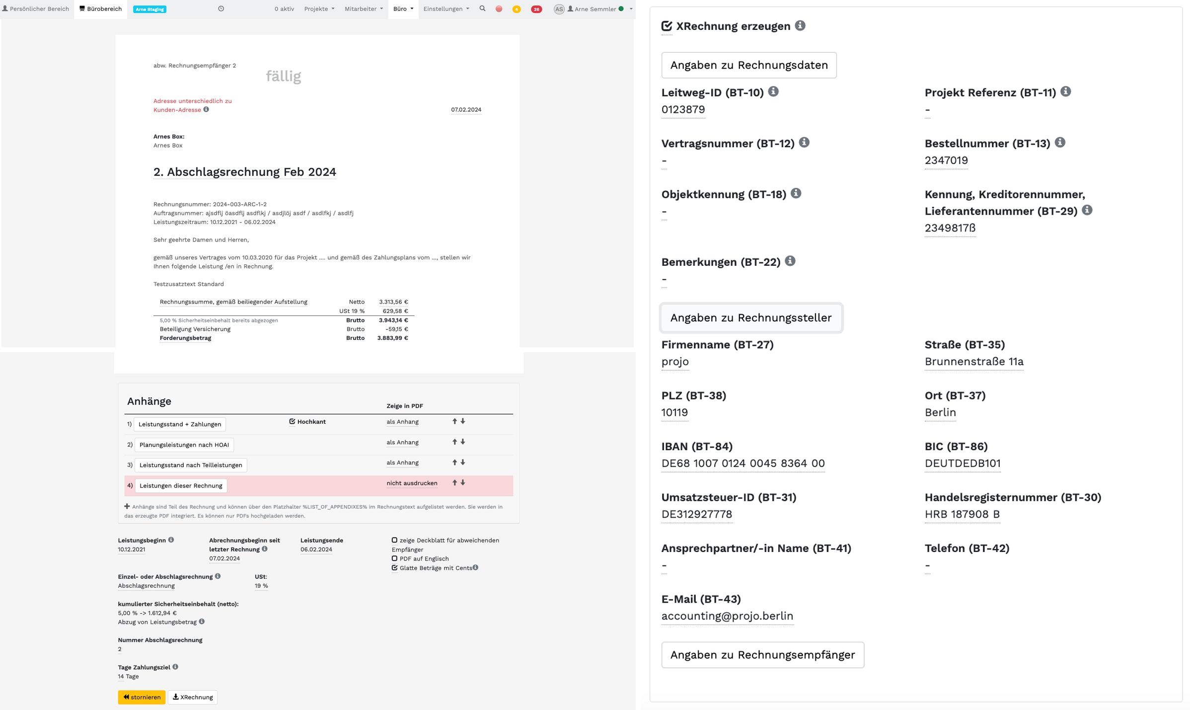 E-Rechnung in Software Projo