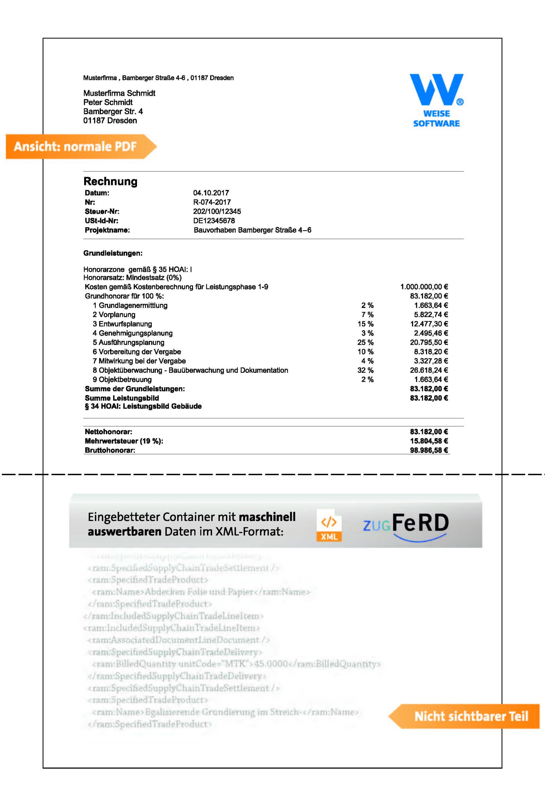 Zugferd-Rechnung in Weise Software