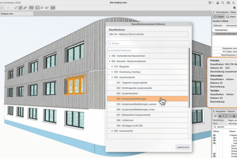 Screenshot des neuen BIM-Klassifikationssystems von Vectorworks 2025