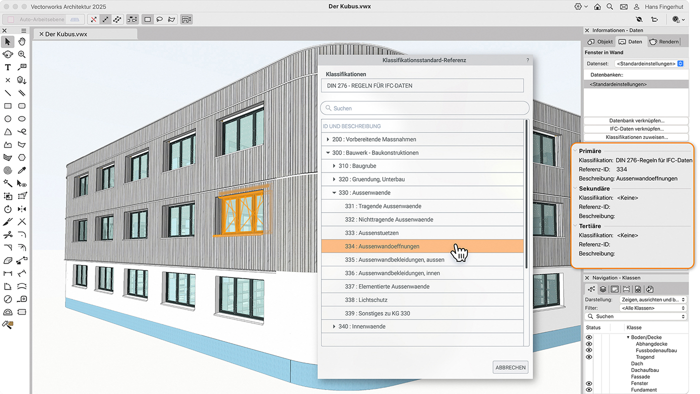 Screenshot des neuen BIM-Klassifikationssystems von Vectorworks 2025