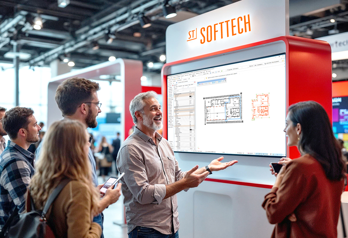 Messestand von Softtech mit Besuchern